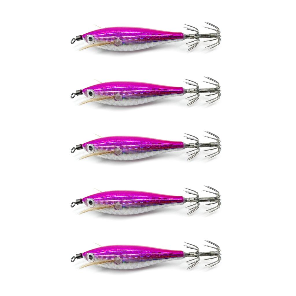 5 Stück Tintenfischjig 5,5g Schwimmend Horizontal Garnelenköder Köder Laser Leuchtend Tintenfischjig Krake Sepia Haken Angelköder