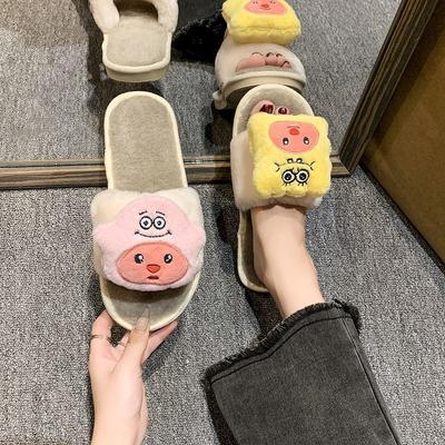 Cotton Slippers Women Wear Non-slip Thick Bottom In Winter, Step On Shit, Feel Warm At Home, One-word Drag 2025 New Cute Cartoon