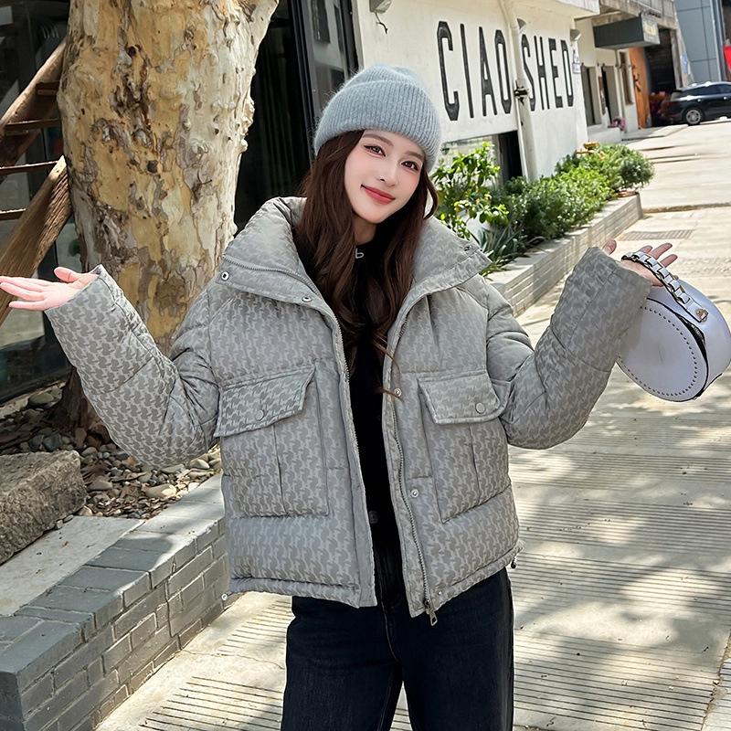 Women’s Short Houndstooth Windproof Thicken Warm Winter Jacket Puffer Jacket