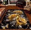Gold Rose Pattern Area Mat, Living Room Floor Mat, Office Mat Suitable for Living Room Bedroom Home Decoration Decoration