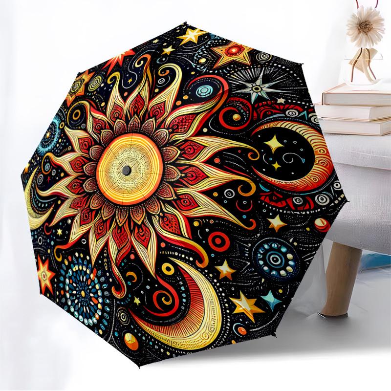 1pc Celestial Mandala Automatic Folding Umbrella, Heavy-Duty 8-Rib Construction, Perfect for Everyday Yy251114106