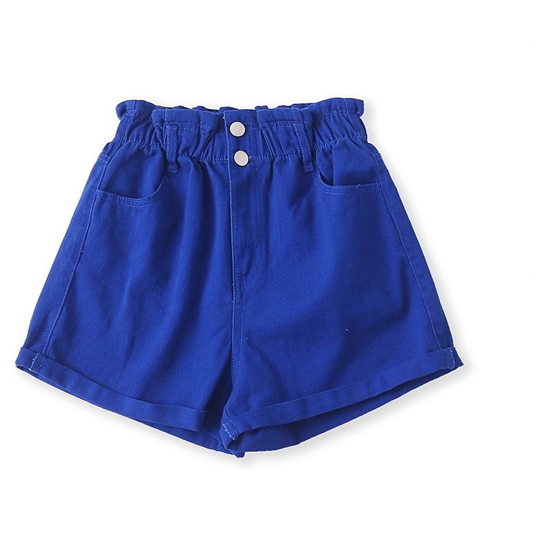 

Fashionable All-Match Button Zipper Elastic Waist Denim Shorts Sapphire Blue S