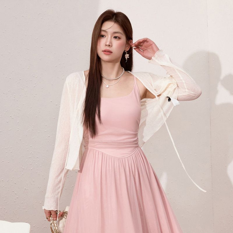Lanyu Plus Size Women's Clothing European Style Slimming Strap Dress Lightweight Breathable Cardigan Summer Stunning Two-Piece Set