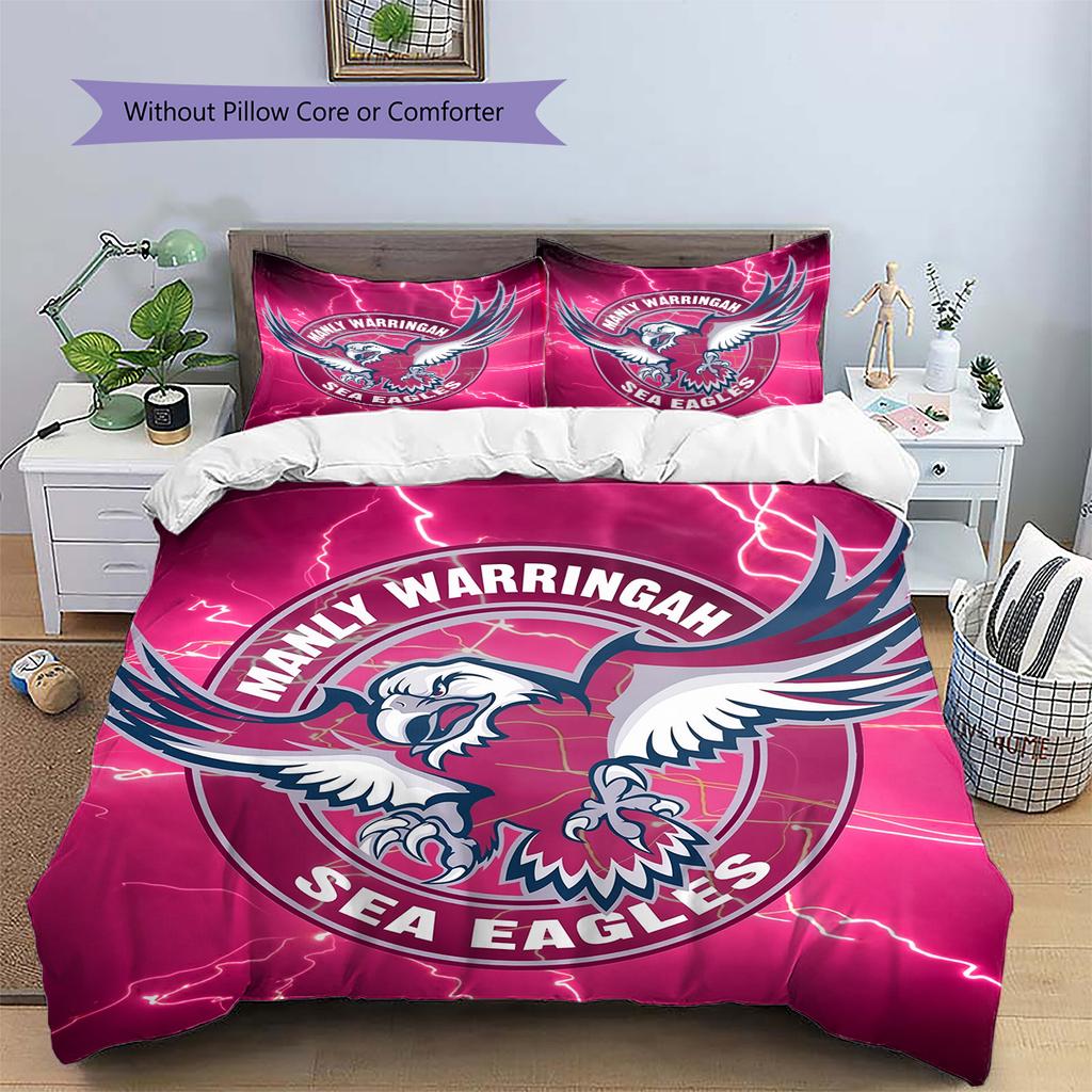 Manly Warringah Sea Eagles Set Copripiumino con Fantasia Decorazione per la Casa Regalo (1 * copripiumino + 2 * federe senza imbottitura)