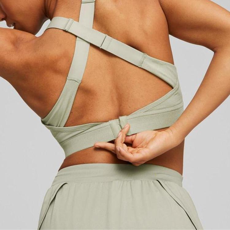 Puma Solid Color Deep V-Neck Cross Back Sports Bra Women Underwear Birch-Green Multicolor 523625-90