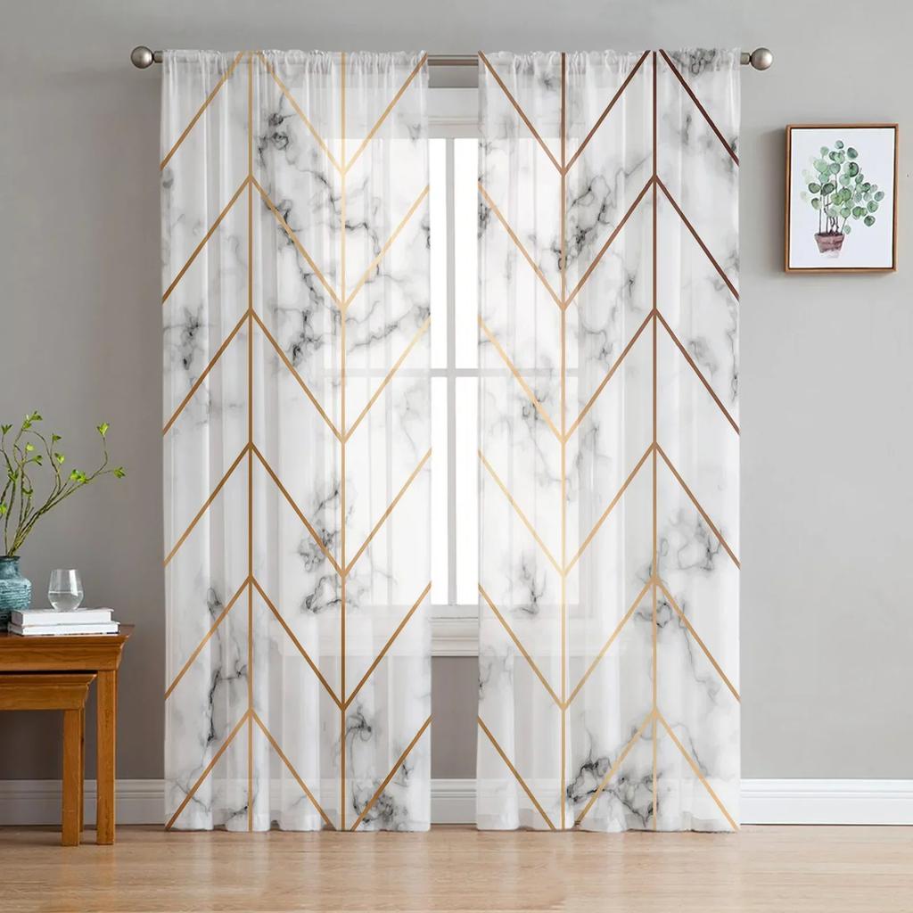 Marble Nordic Style Tulle Sheer Curtains for Living Room Decoration Window Curtain for Bedroom Kitchen Voile Organza Drapes