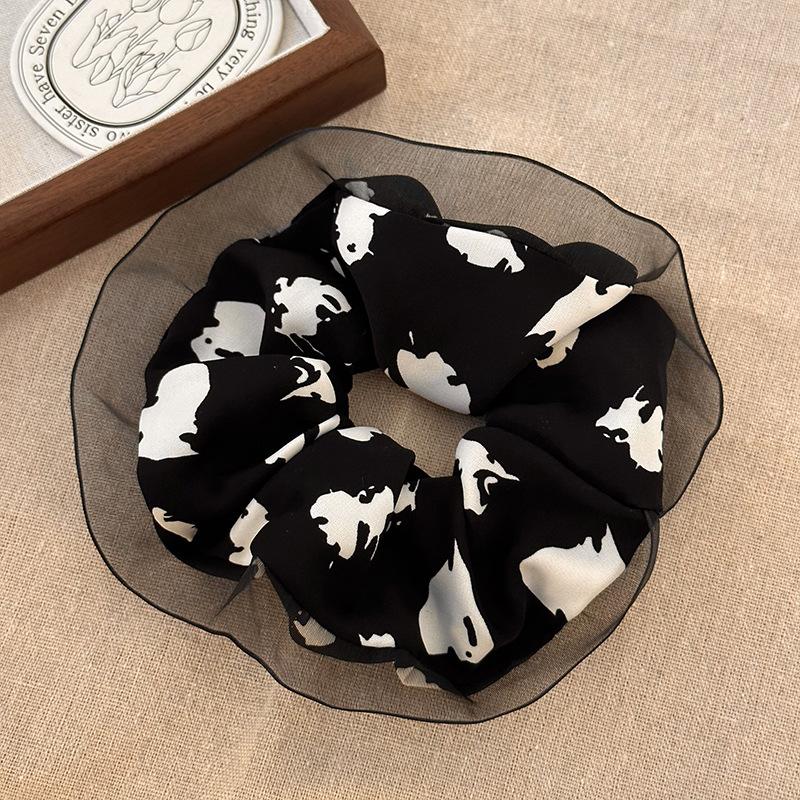 New Vintage Print Bow Ink Skirt Elastic Scrunchie Headband Elegant Fashion Lady Ponytail Streamer Hair Rope Hair Accessories