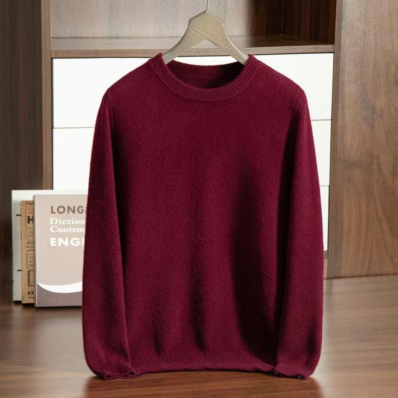 New double-strand thickened round neck cashmere sweater solid color inner sweater bottoming knitted sweater men