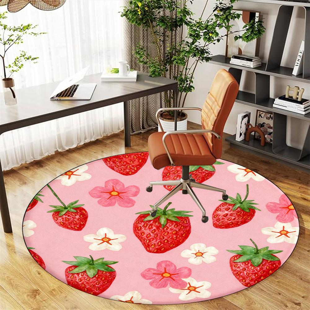 1pc strawberry flower Round Chair mat office Area Rug - Non-Slip, Floor Mat for Office, Bedroom, Ideal home decor gift p0105058