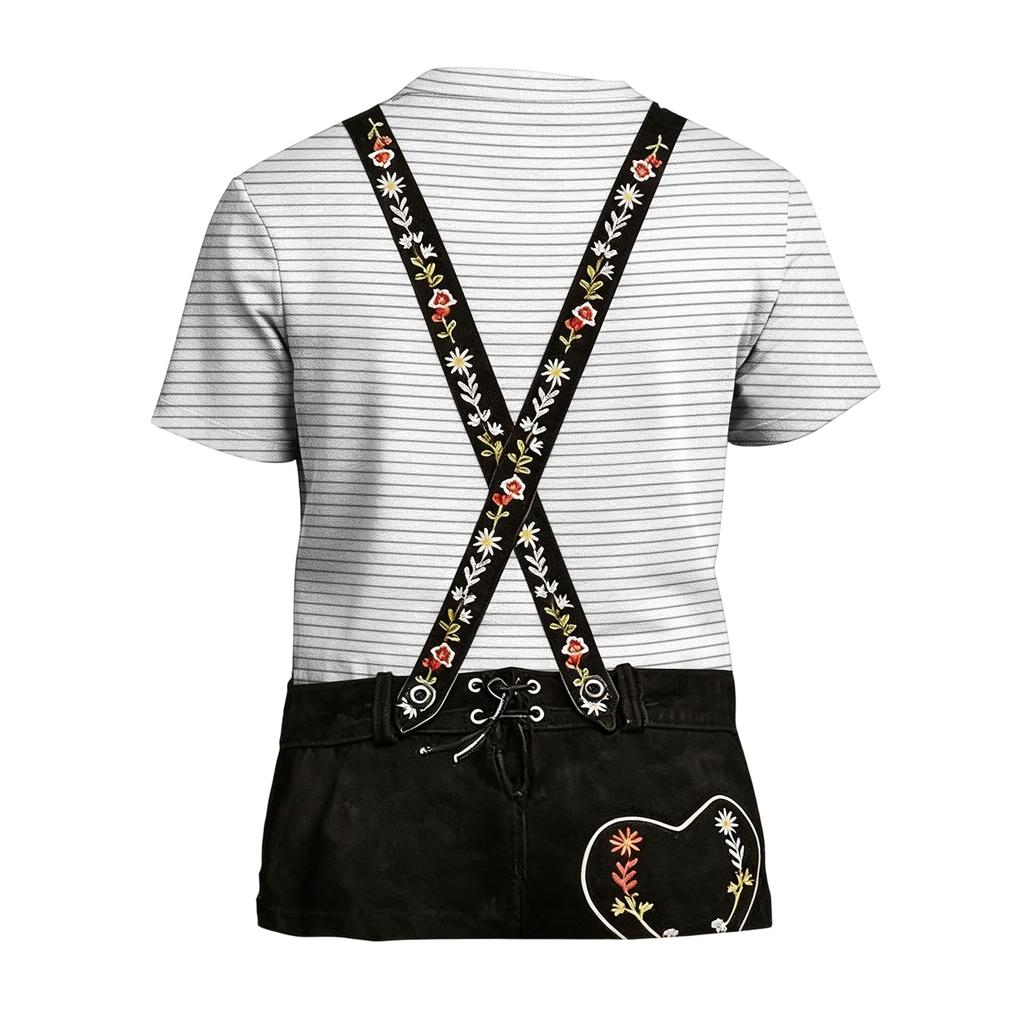 Men's Oktoberfest Vintage Texture Print Short Sleeve T Shirt Loose Fit Casual Summer Daily Wear Top with Suspender Design