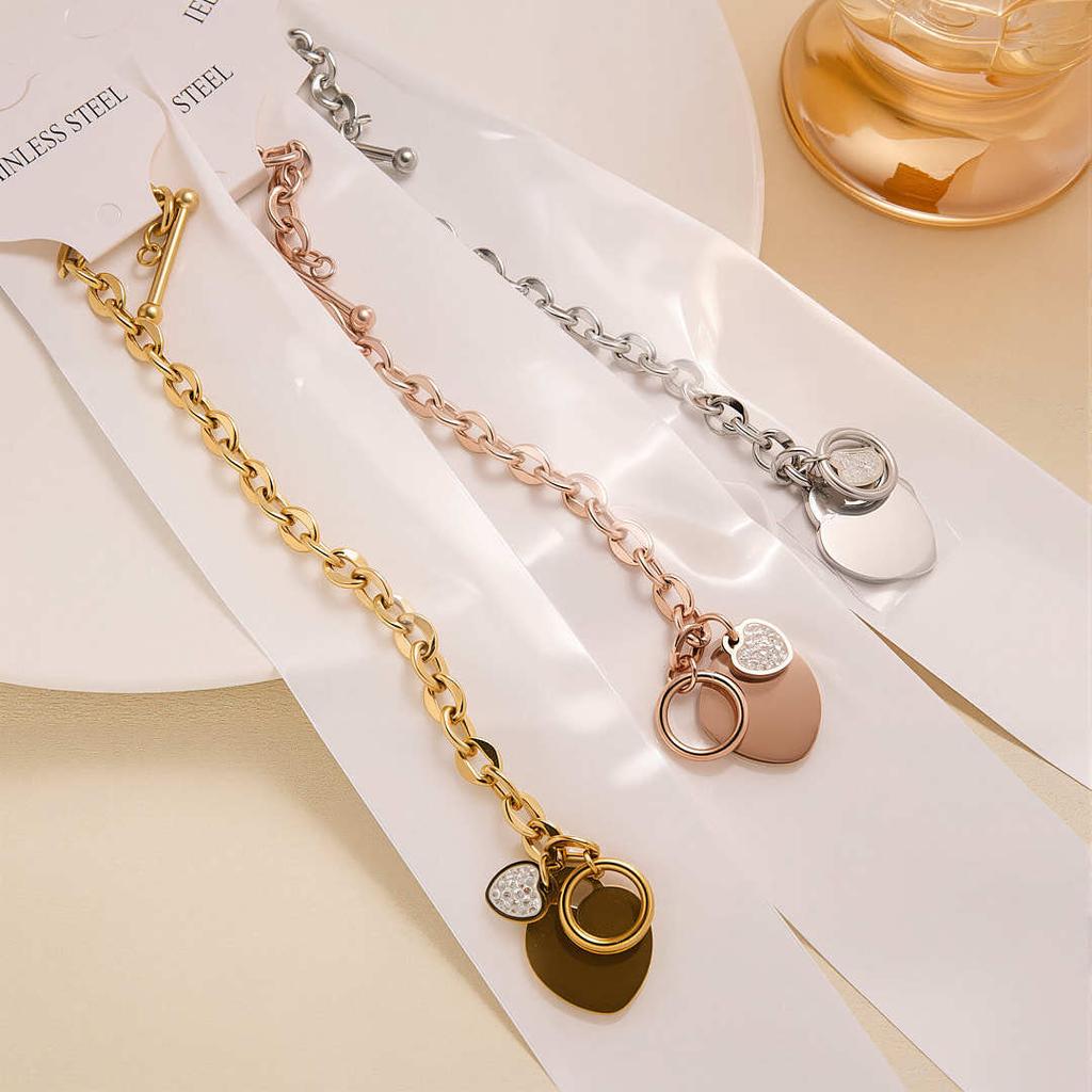 1pc Stainless Steel Bracelet With Heart Pendant, Double Heart OT Buckle Couple Bracelet Unisex