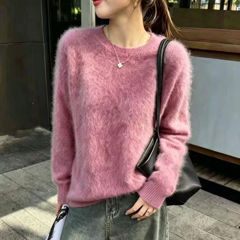 VEZFAA Maglioni a girocollo a maniche lunghe con stampa tinta unita, casual, autunno inverno, da donna