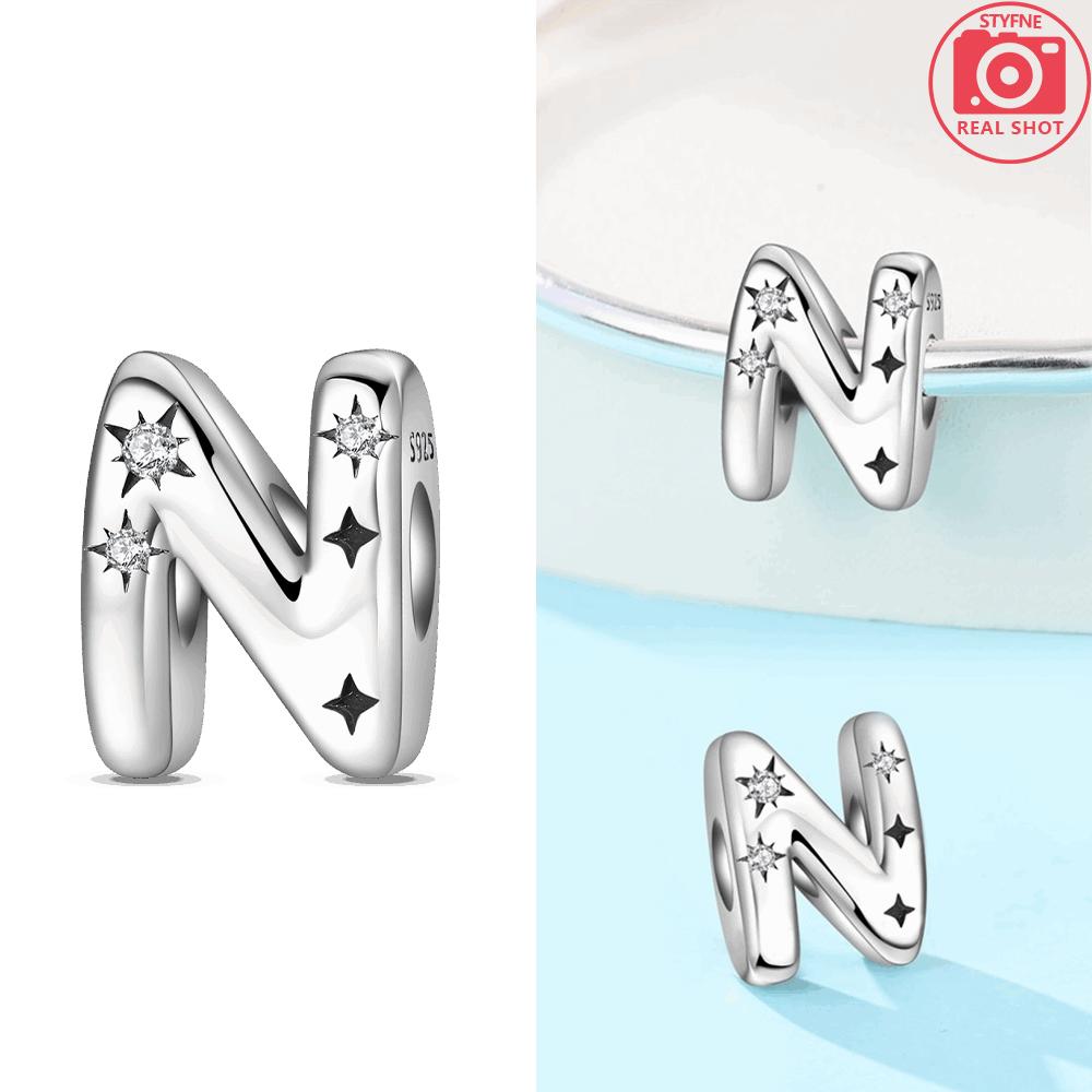 925 Silver Elegant A-Z White Zircon 26 Letters Charms Beads Fit Bracelet Women Jewelry DIY Birthday Anniversary Gift