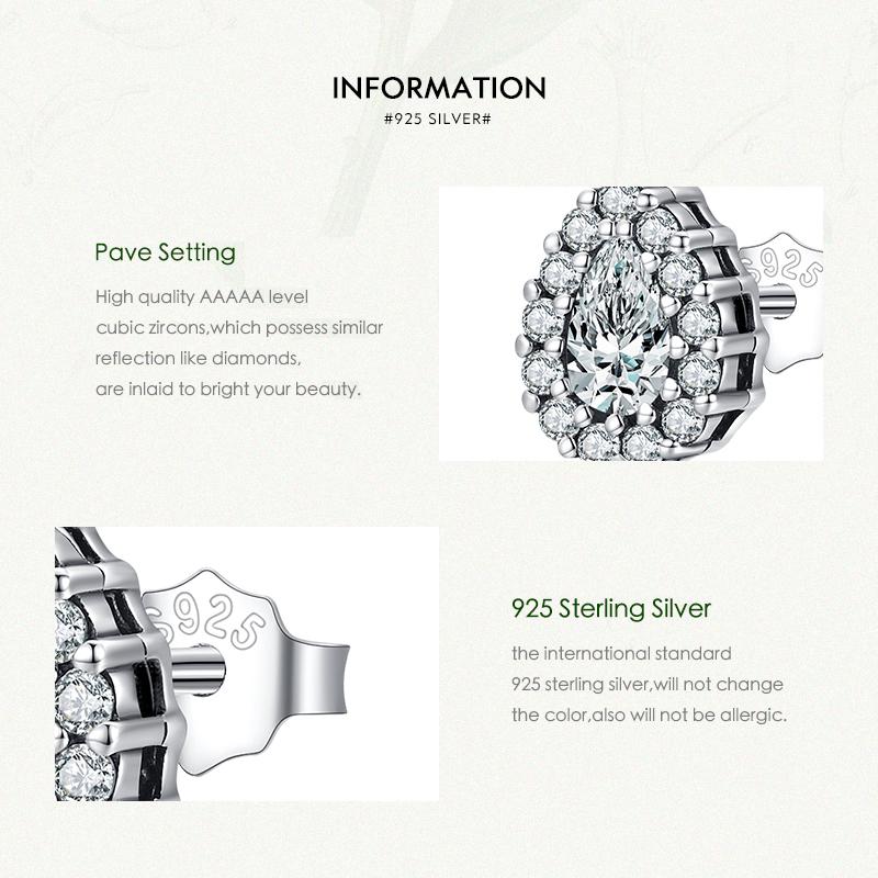 MODIAN 925 Sterling Silver Luxury Stud Earrings For Women Water Drop Sparkle Zircon Ear Stud Wedding Engagement Jewelry