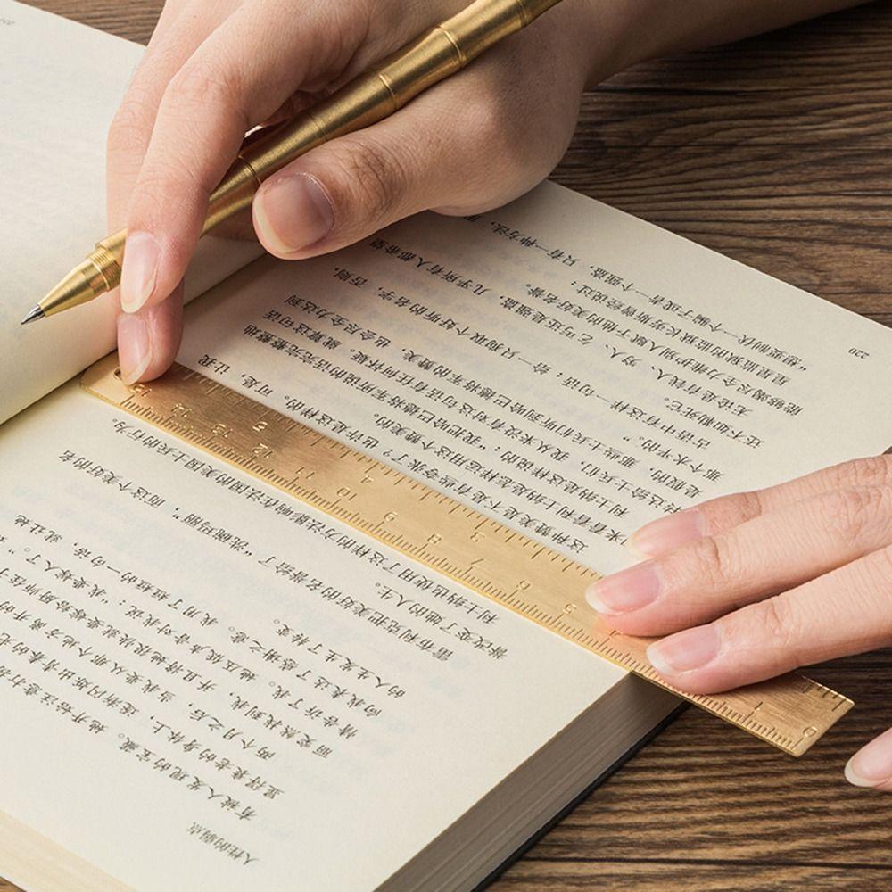 1mm Thicken Straight Ruler Brass Bookmark Ruler Multifunction Scale Ruler  School Office