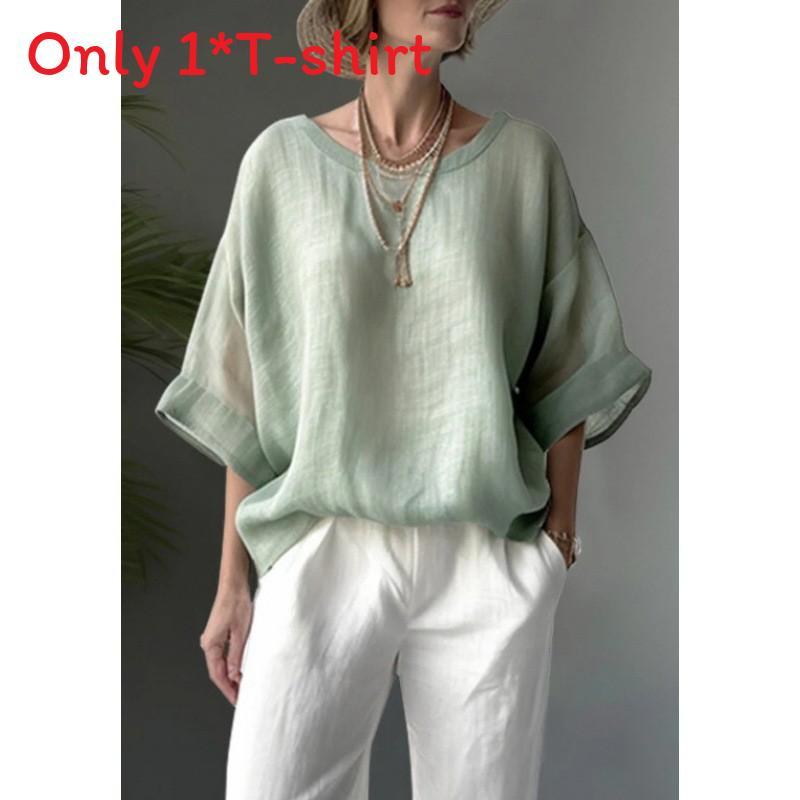 Cotton Linen T Shirt With Rounded Neck For Casual Daily Wear