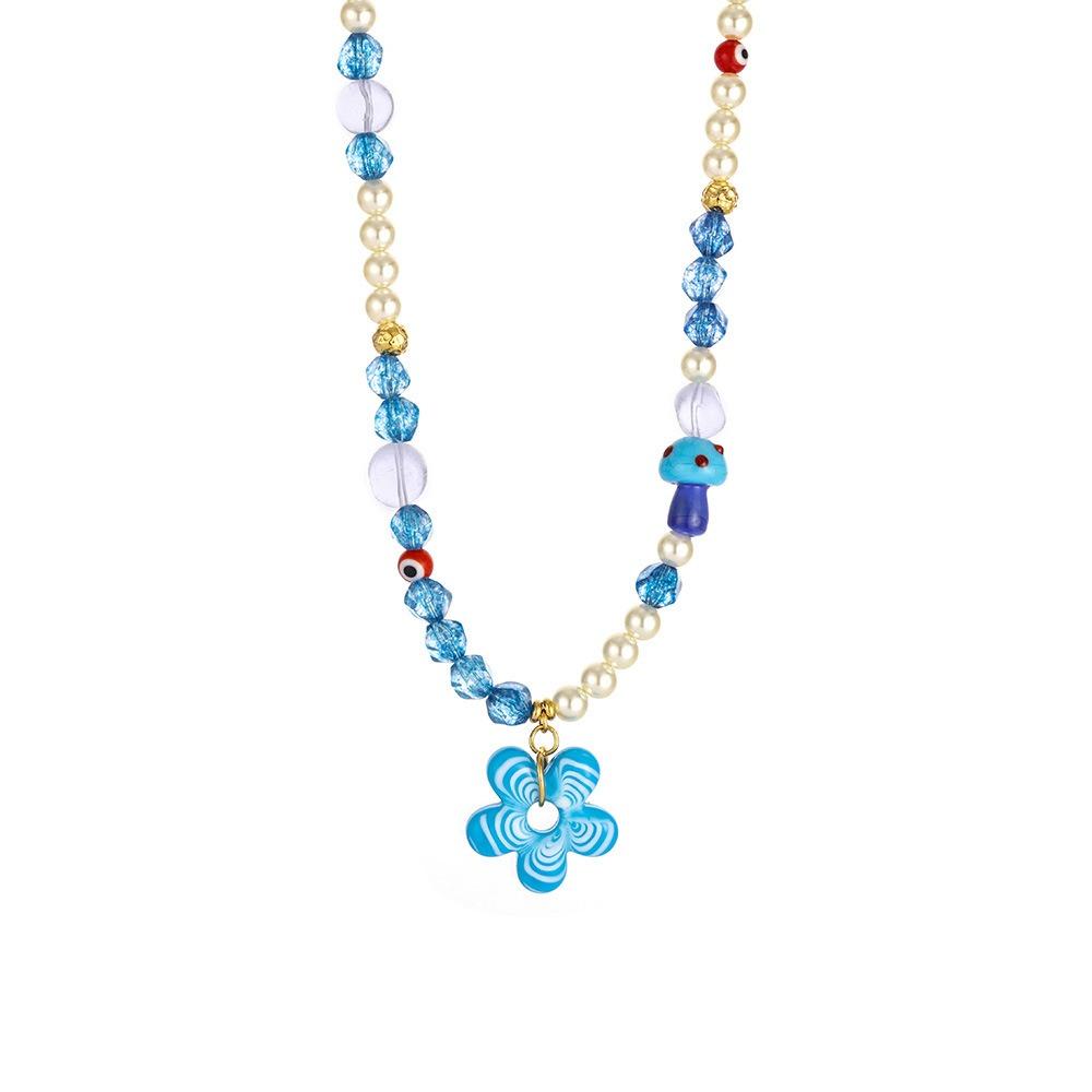 Colorful Floral Chain Choker Coloured Glaze Beads Pendant Necklace Fashion Flower Necklace  Girls
