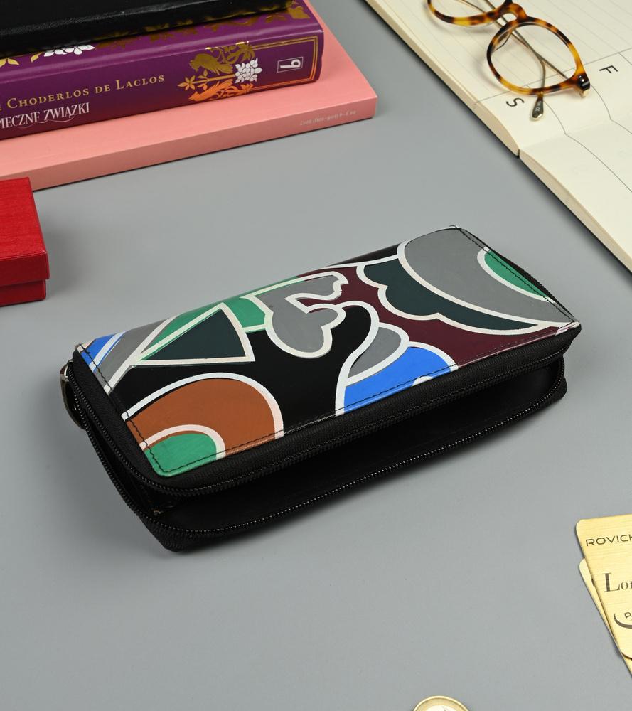 Portfel Damski W Typie Piórnika Ze Zdobioną Fakturą, Skóra Naturalna