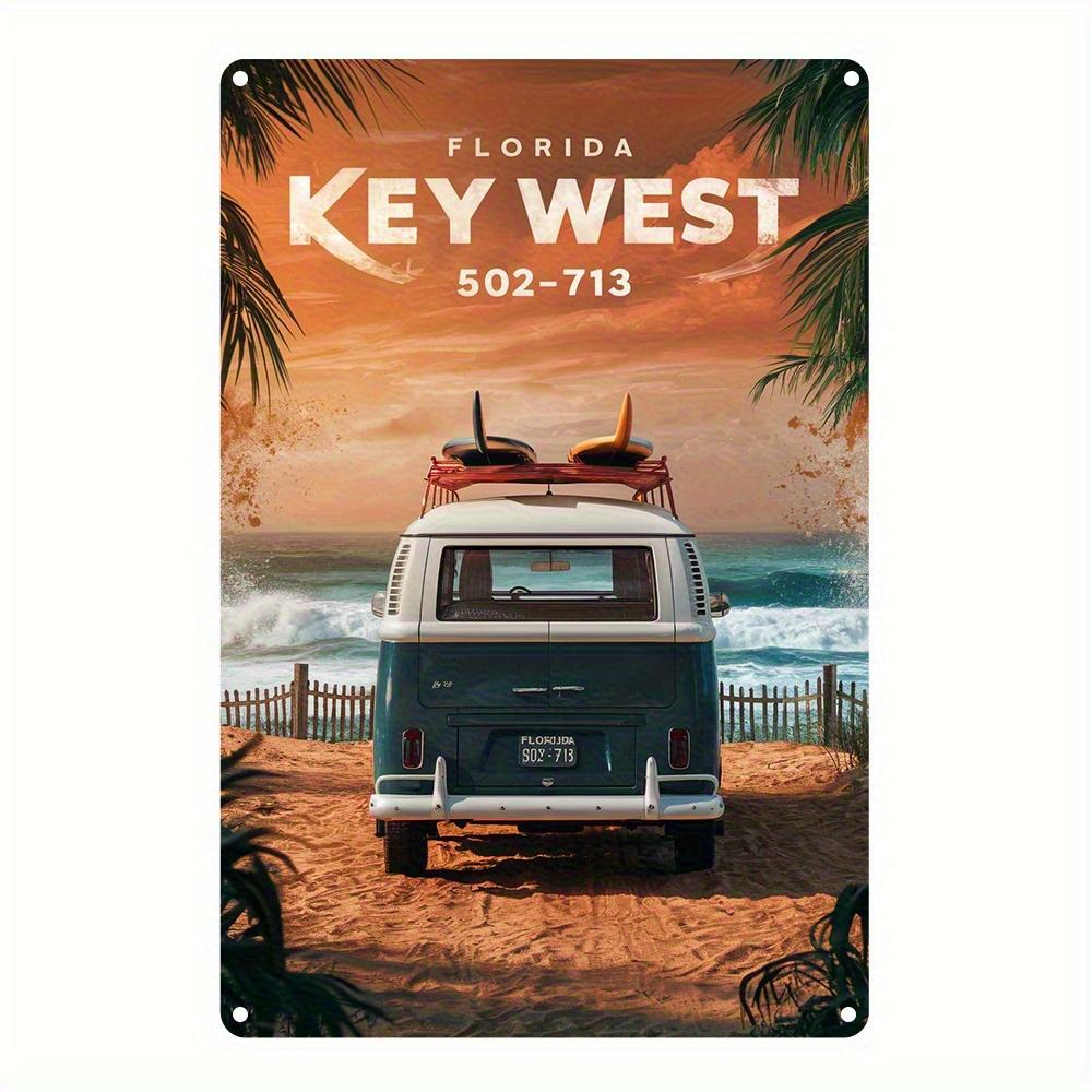 Vintage Florida Key West Metal Wall Art Sign Iron Retro Surfing Car Tree Beach Sunset Design Classic Coastal Decor fo