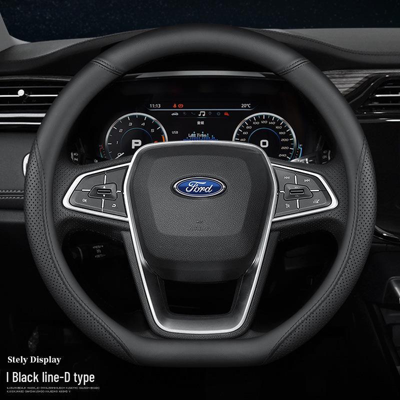 Ford-Compatible Leather Steering Wheel Cover for Focus, EcoSport, Taurus, Edge, Escort, Kuga, Mondeo