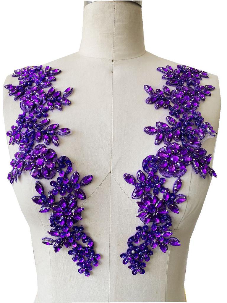 Heavy-duty Sewing Multi-color Bright Rhinestone Floral Lace Applique Dress Accessories Luxurious Decorative Patch Made In China