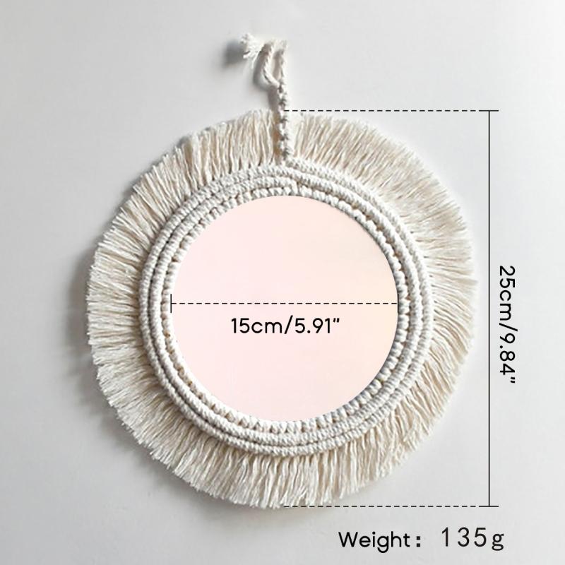 Bohemian Wall Mirror Macrame Fringes Tapestry Round Hanging Mirrors for Bedroom Apartment Entryways Home Decorations