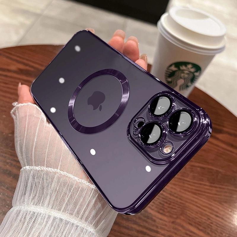 Applicable To IPhone 15 Lens Film Mobile Phone Case Magnetic Suction Magsafe Full-inclusive Electroplating PC with Dustproof Mesh Apple 14