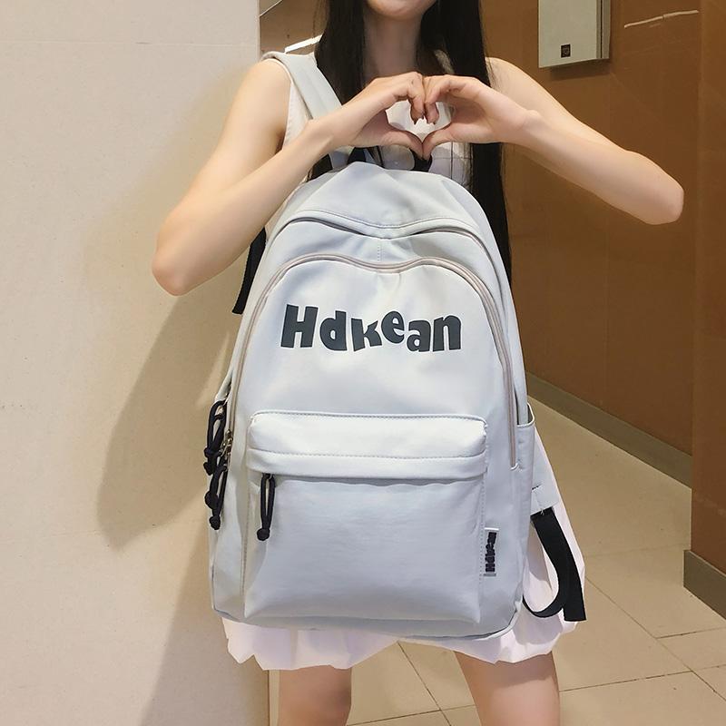 Solid Color Letter Backpack Women's Lightweight Large Capacity Backpack Student Schoolbag
