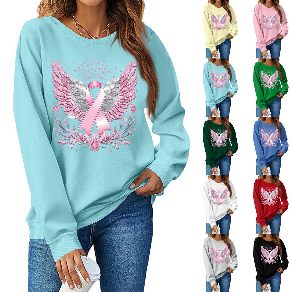 Women's Casual Long Sleeve Printed Pullover Sweatshirt Loose Fit Round Neck Top for Everyday Wear