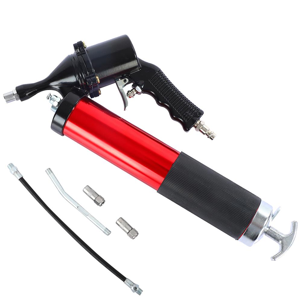 400CC Air Operated Grease Gun 6000PSI Heavy Duty Air Compressor Grease Gun Flexible Hose Portable Grease Gun 1 Bent Metal Pipe