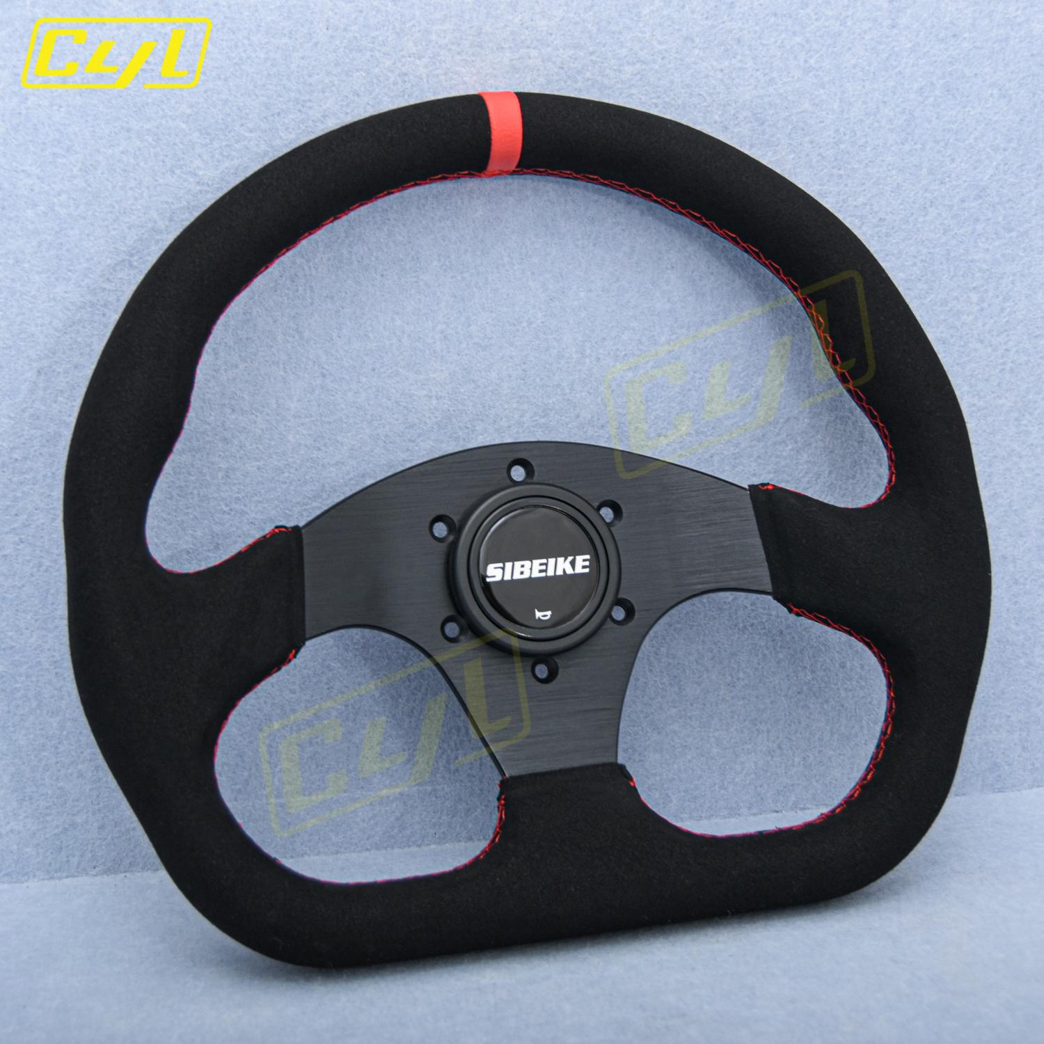 JDM D Shape Racing Suede Leather Steering Wheel Universal Modified Car Sports Drifting Steering Wheel red stitching