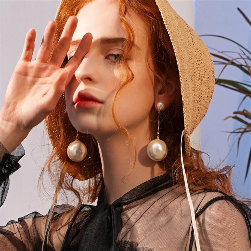 Korean Nightclub Style Imitation Large Pearl Earrings Retro Exaggerated Pearl Drop Earring For Women Party Jewelry
