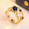 Gorgeous Inlaid White Blue CZ Women's Ring Trendy Gold Color Hand Carving Daily Wear Party Jewelry Anniversary Gift