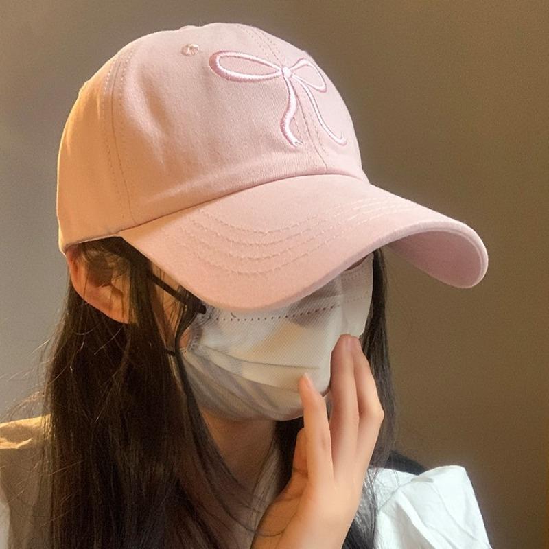 Bow baseball cap women's new summer face small sunshade sun protection soft top cap tide