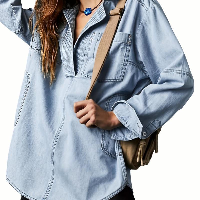 

2026 European-American Light Blue Retro Women s Denim Jacket Medium (M)