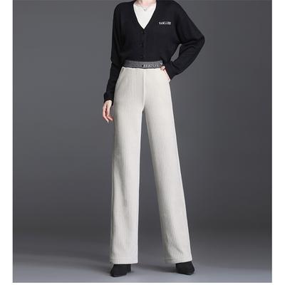 2022 Herbst Winter Koreanische Einfarbige Hohe Taille Elastische Elegante Wolle Büro Damen Damen Hosen Weite Hosen Damen