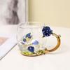 Rose Flower Cup Enamel Water Cup Heat-resistant Glass Cup Enamel Coffee Tea Cup Mug 3D Rose Butterfly Glass Cups Wedding Gift