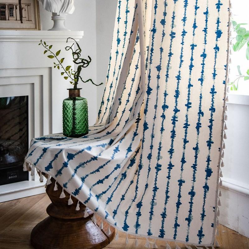 

America Geometric with Tassel Curtains Bedroom Living Room Curtain Easy Drape for Living Room Blackout Decorative Window Drapes W150 x H160cm&Punching