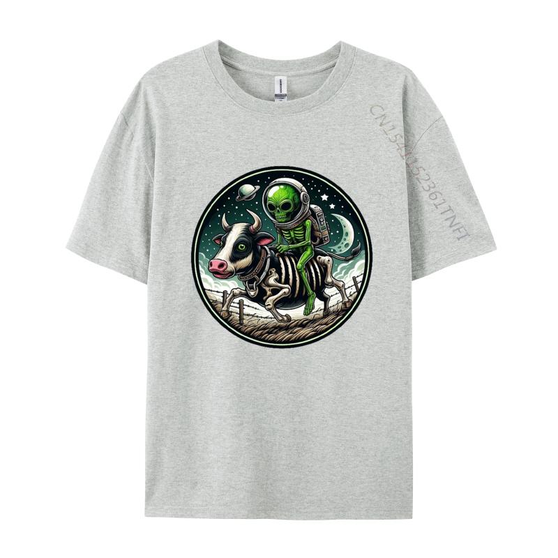 Space Alien Skeleton Riding A Zombie Cow TShirt Print Fashion Tee Shirt 3xl 100 Cotton Funny Male Tshirt