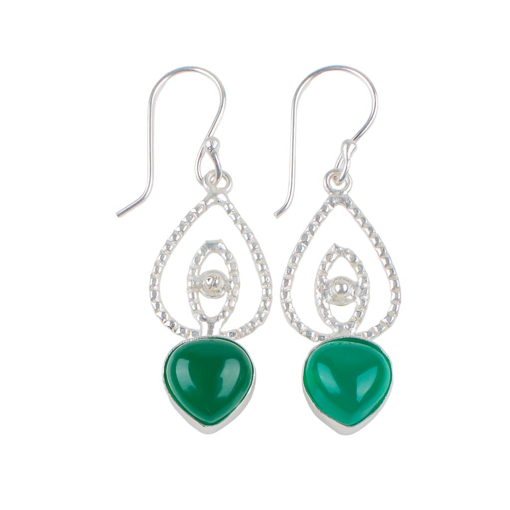 Green Onyx Cab Gemstone 925 Sterling Silver Jewelry Drop/Dangle Earrings 2.00" EE-32-21
