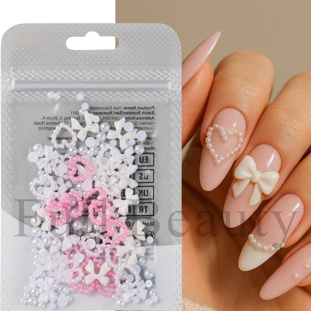 New Nail Art Jewelry Valentine's Day Three-dimensional Pearl Heart Bow Nail Decoration