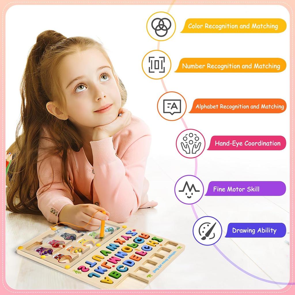 Magnetické farebné číselné bludisko Drevená párovacia kresliaca tabuľa Montessori Vzdelávacie senzorické hračky Jemná motorika Cestovné Hračky pre deti