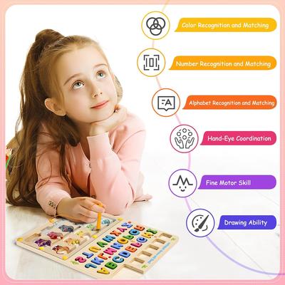 Magnetic Color Number Maze Wooden Matching Drawing Board Montessori Educational Sensory Toys Fine Motor Skills Travel Kids Toys