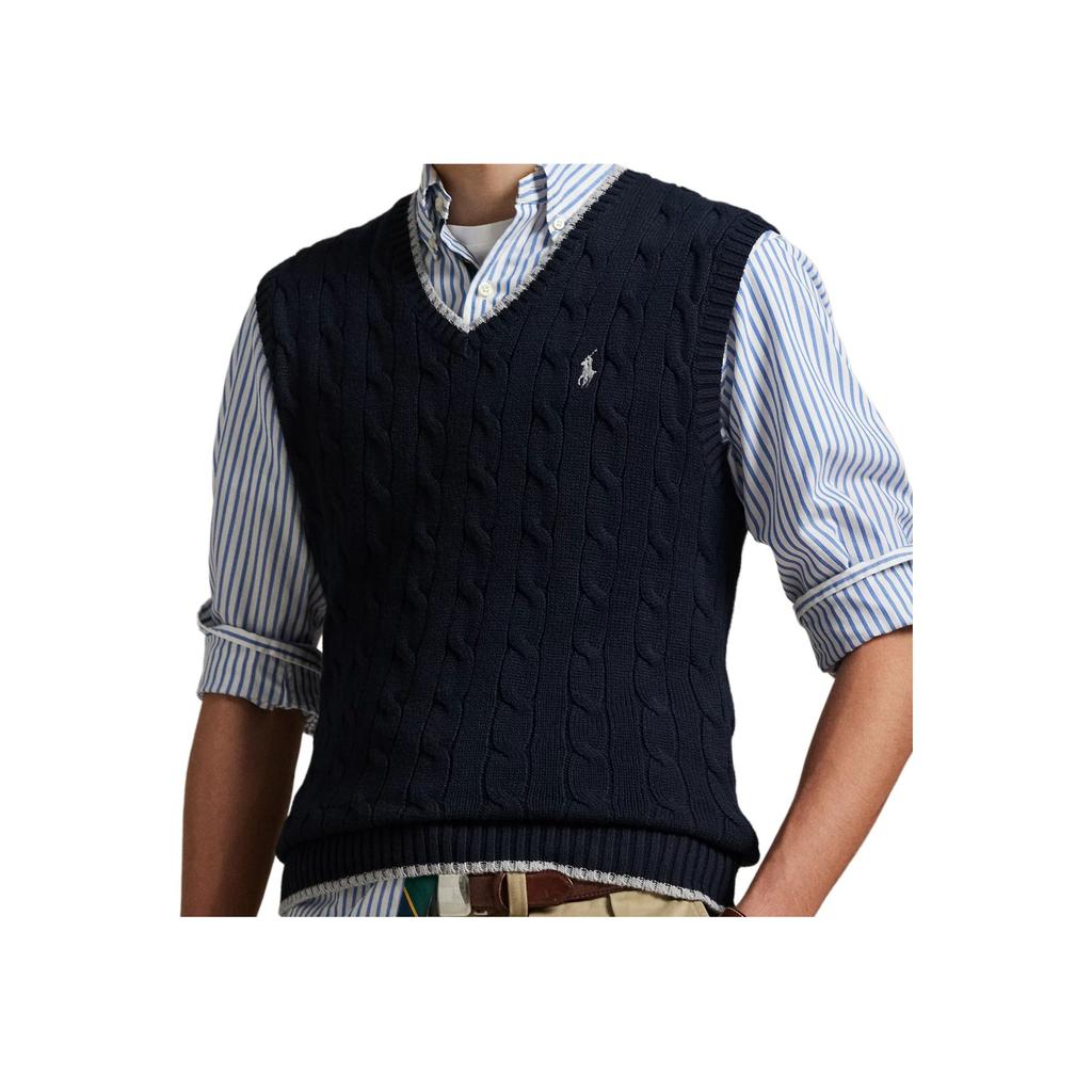 Polo Ralph Lauren Cable Knit Cotton Vest Men Tops Navy-Blue 710970288-001