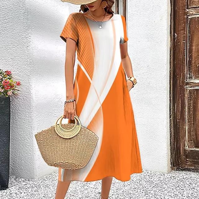 Abiti con Stampa Digitale 3D Donna Estate Manica Corta Scollo O Casual Ampio Vestito