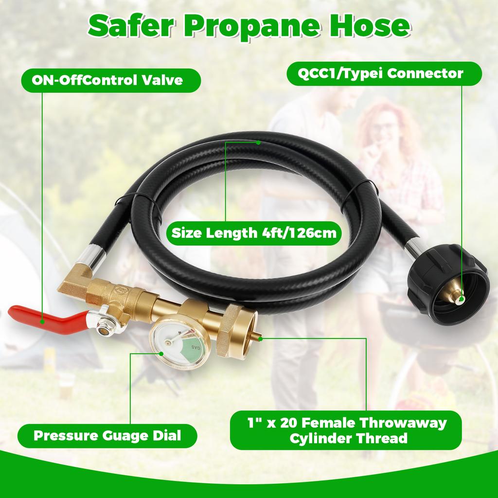 Propane Regulator Stainless Steel Brass Propane Regulator Adjustable Heat Resistant Gas Grill Regulator Hose for Camping Stove