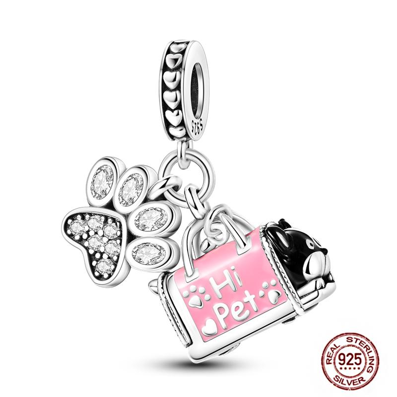 Pink Purple Series Charms Copper Murano Glass Butterfly Animal Paw Print Clasp Charm Beads Fit Original Bracelet Diy Jewelry