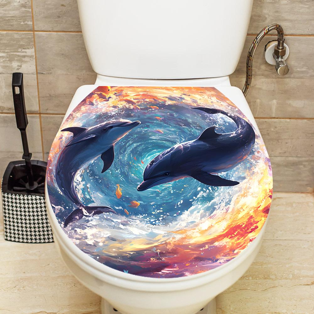 1pc Dolphin Home Bedroom Bathroom Toilet Sticker Decoration Beautification Self-adhesive Wallpaper Home Accessories