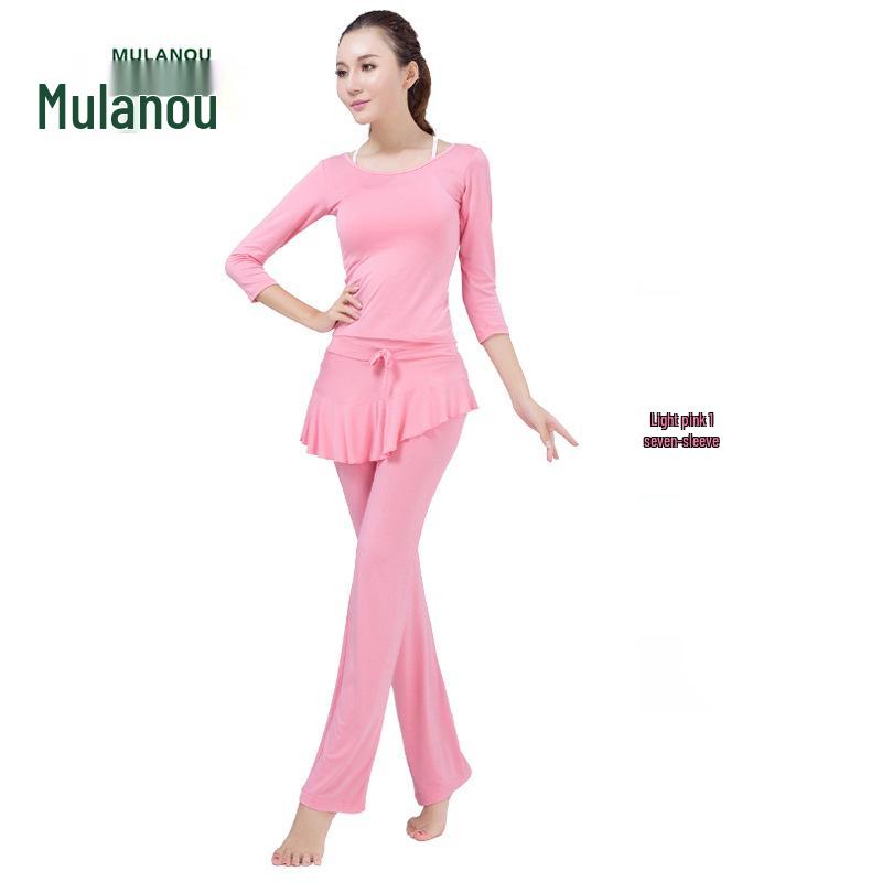 Women's Modal Yoga Set: Short Sleeve Top & Ruffle Hem Skirt with Chest Pad.