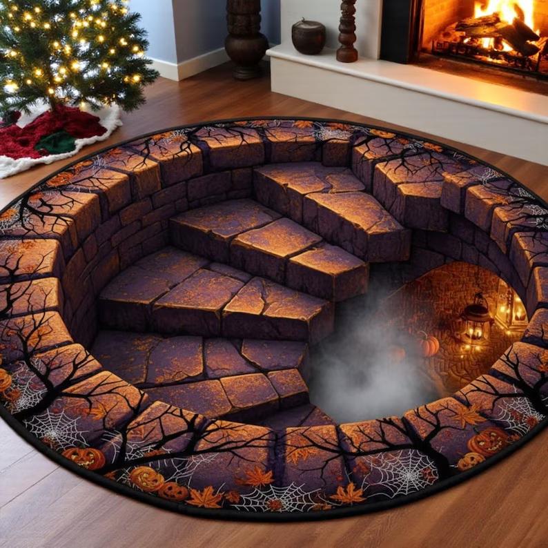 

Round -Inspired Rug with Water & Fire Motifs – Beer-Themed Non-Slip Game Room Floor Decor Diameter 60cm